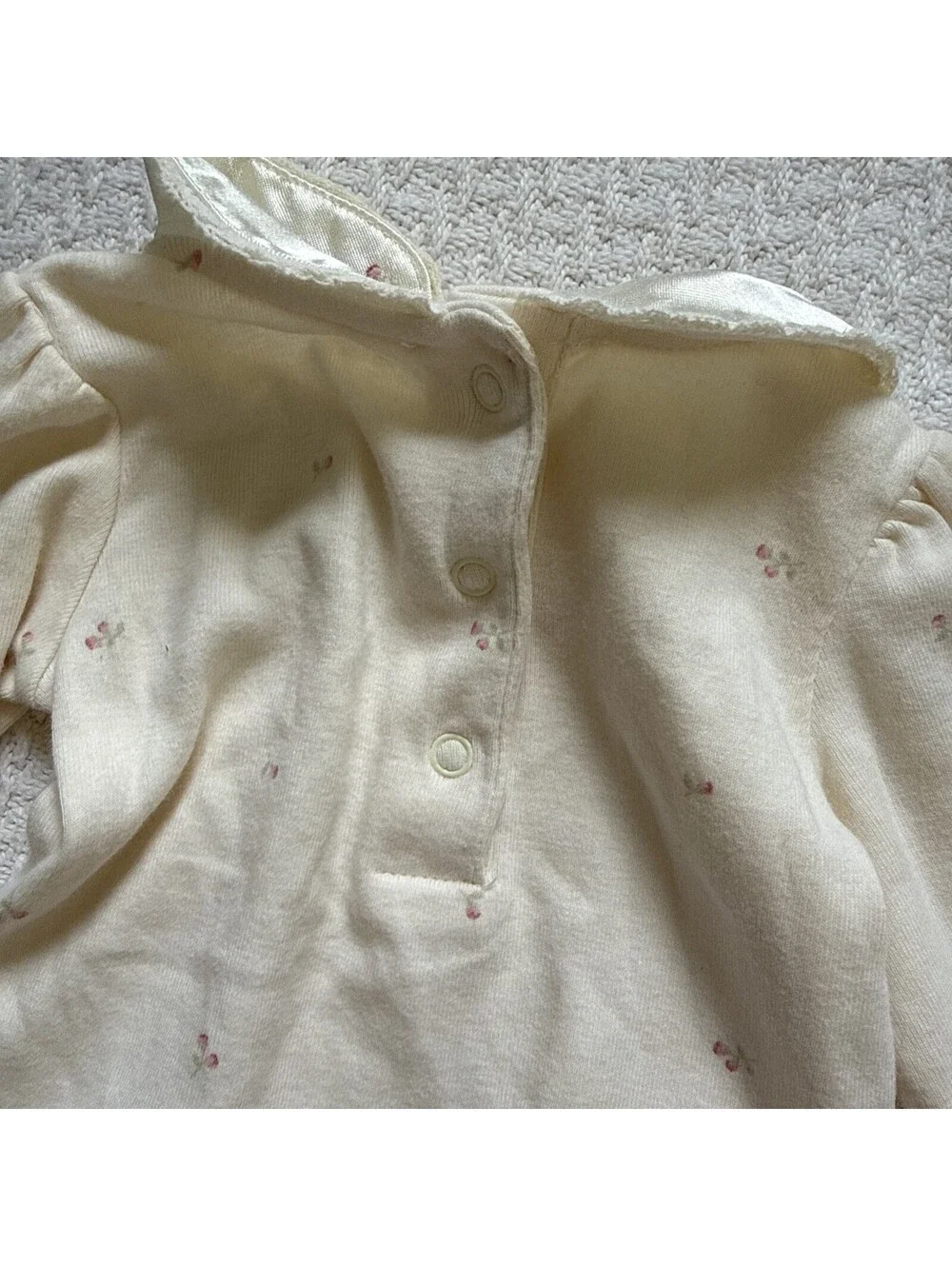 Vintage Gymboree Baby Girl Floral Embroidered Collared Long Sleeve Bodysuit 0-3m